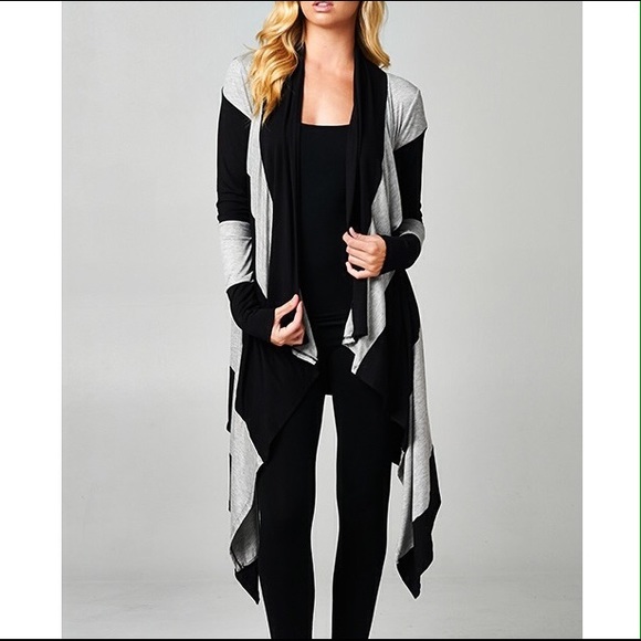 Black and Heather Grey Striped Cardigan - Picture 2 of 3
